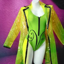 Сексуальное неоновое зеленое прозрачное пальто женское для пения, танцев перспективный костюм наряд сценическое представление танцевальная одежда