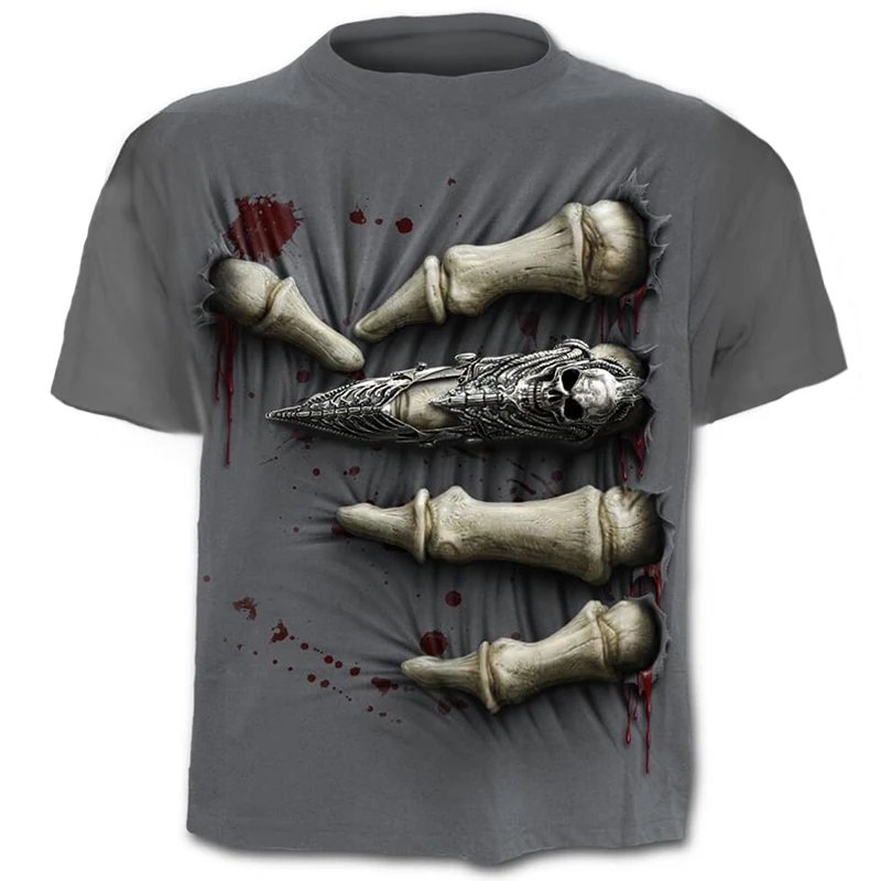 

2019 Summer New 3d finger Skull T shirt Men Short sleeve shirt Funny T shirts Rock Punk Gothic Rock 3dT-shirt Mens Clothing 4XL