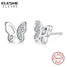 ELESHE 925 стерлингового серебра Бабочка Серьги Гвоздики С чистый чешский хрусталь серьги для женщин девочек ювелирные изделия новые модные