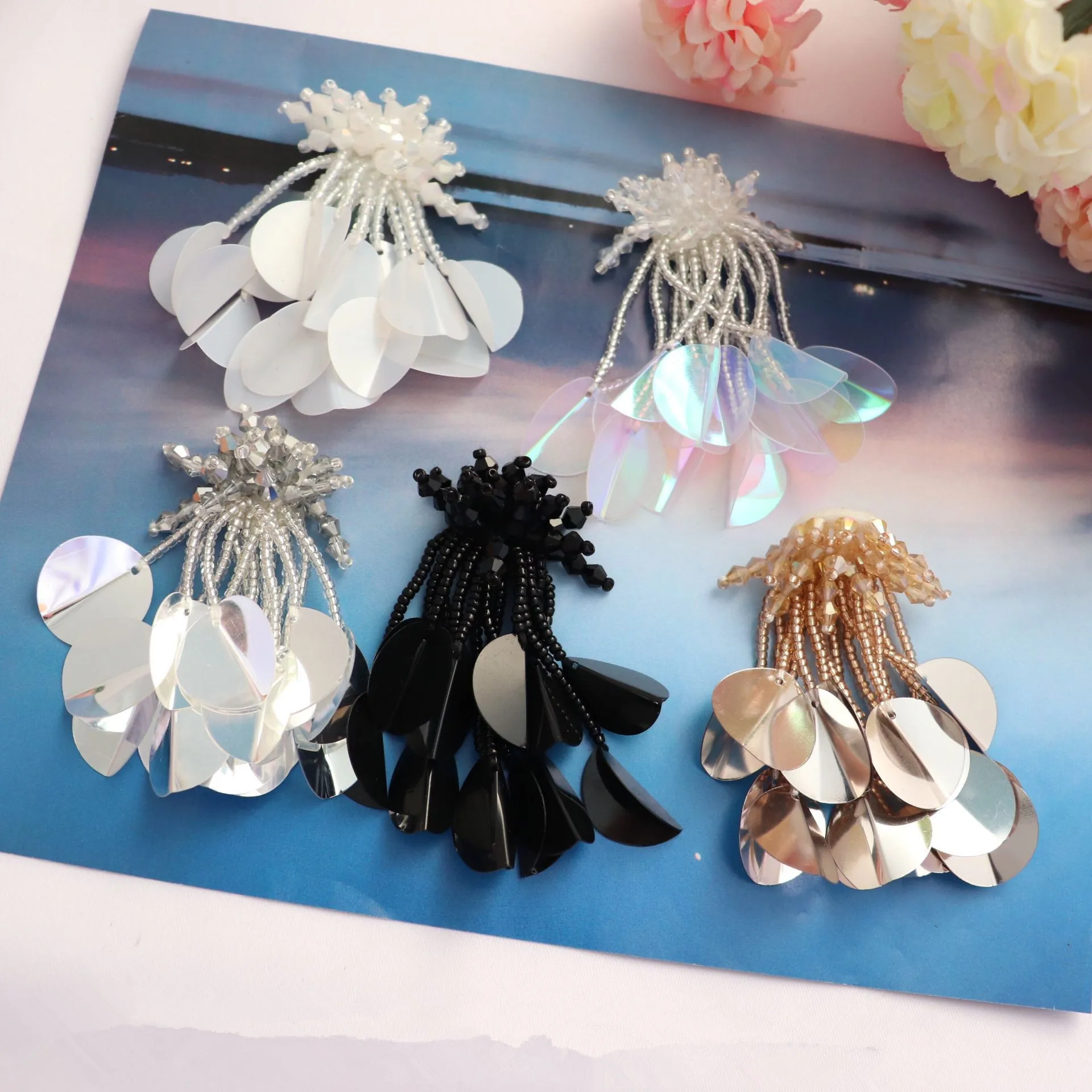 

Fashion handmade beaded tassel patch pendant earrings accessories DIY decorative clothes patch hole decals