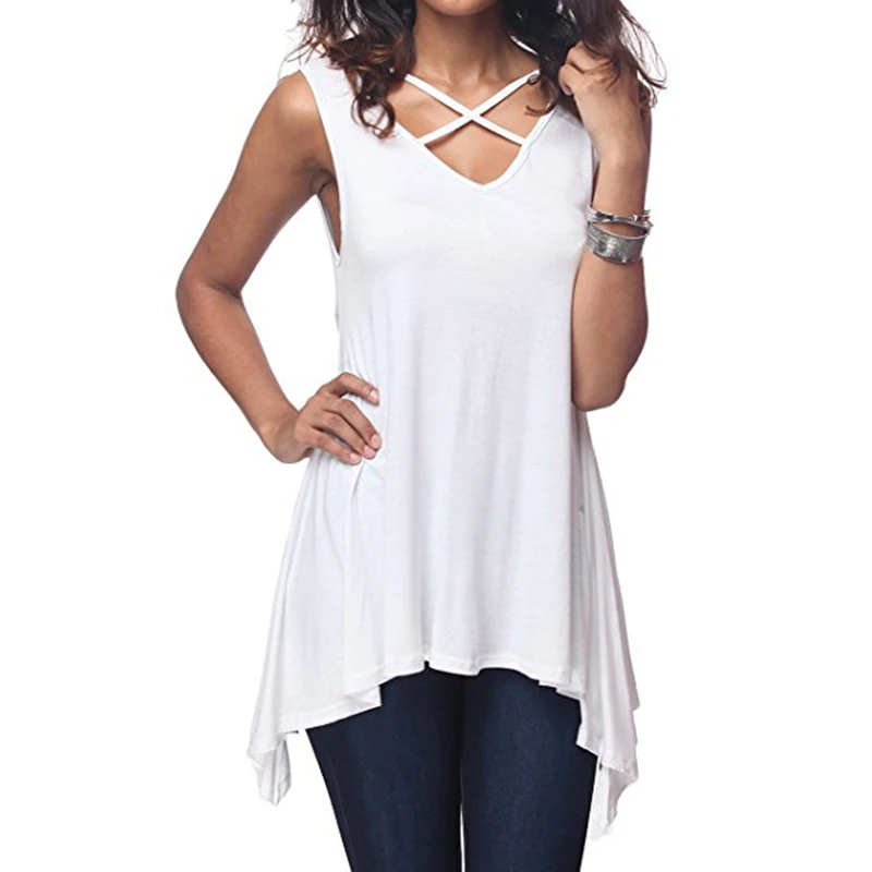 Summer Women Sleeveless Cross Vest V Neck Casual Holiday Blouse Tops T-shirt New