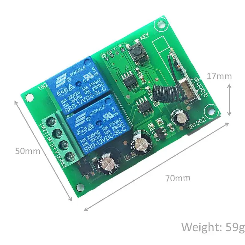 Радиочастотный переключатель с дистанционным управлением, DC 12 В, 2 комплекта, релейный приемник и 1527, обучающий код, передатчик, светодиодный светильник, управление электрическим устройством