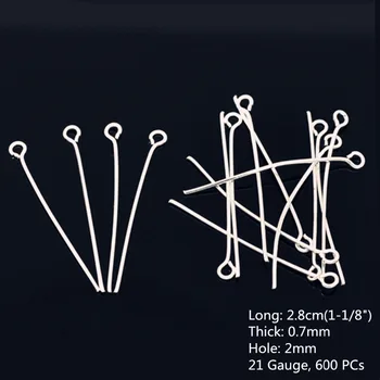 

8SEASONS 600PCs silver-color Eye Pins 28x0.7mm(21 gauge) (B01724),