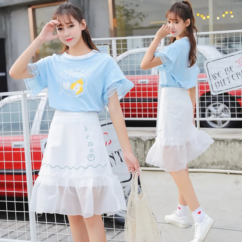 

2019 New Lace Student Loose Tops Women's T-shirts Tops Japan Kawaii Ladies Retro Female Korean Harajuku Clothes For Women