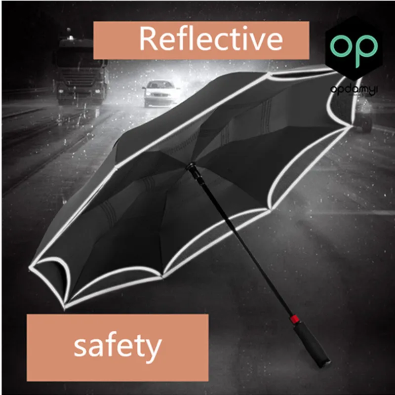Светоотражающий зонт для мужчин и женщин, двойной слой, полый, Paraguas, перевернутый вверх дном, зонт, крепкий, автомобильный, Реверсивный, зонты, дождь