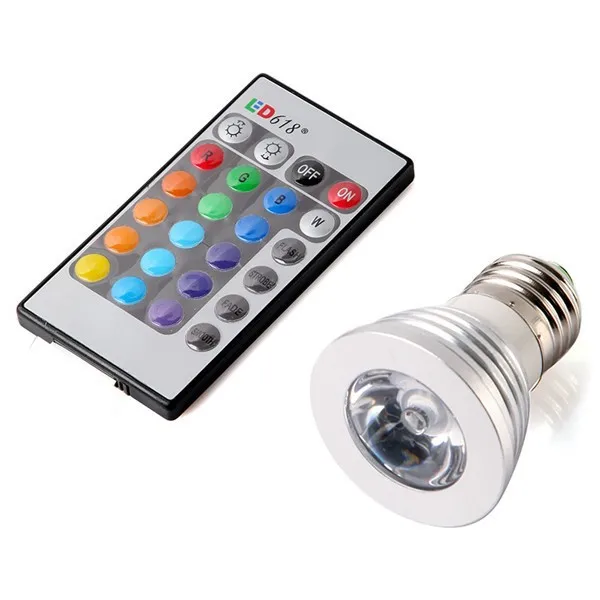 Светодиодный прожектор 16 цветов RGB E27/GU10/E14 AC: 86-265 в MR16 DC: 12 В RGB цветной светодиодный светильник 3 Вт освещение+ 24 ключа ИК пульт дистанционного управления