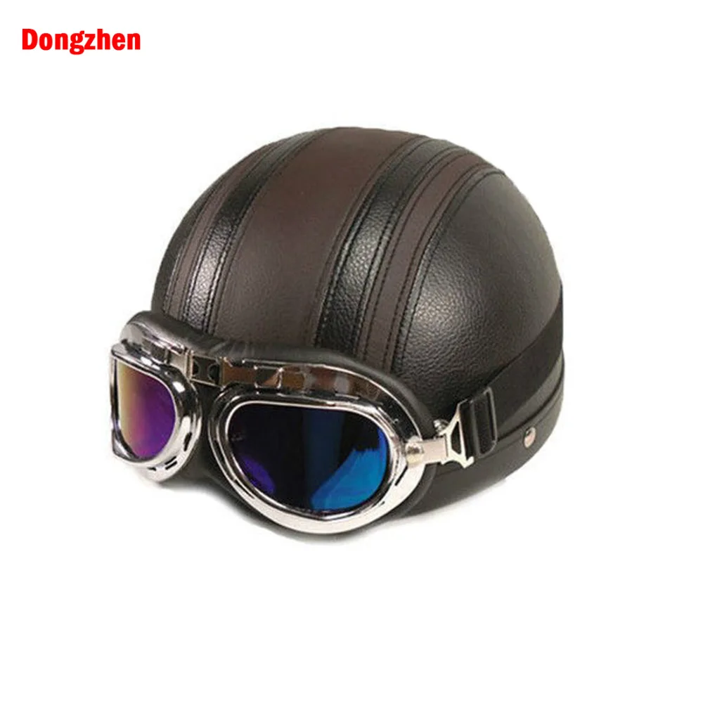 Dongzhen Leather Motorcycle Helmet Half Face Helmet ABS Detachable