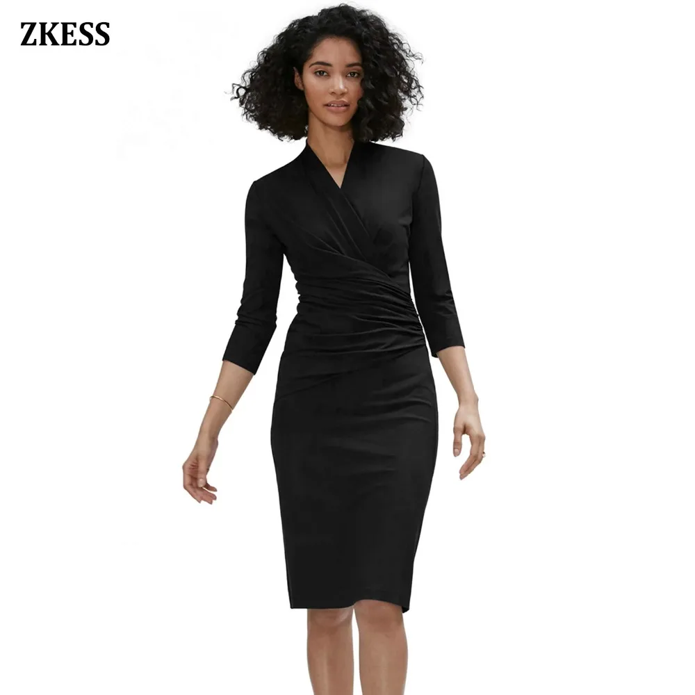 black v neck midi dress with sleeves