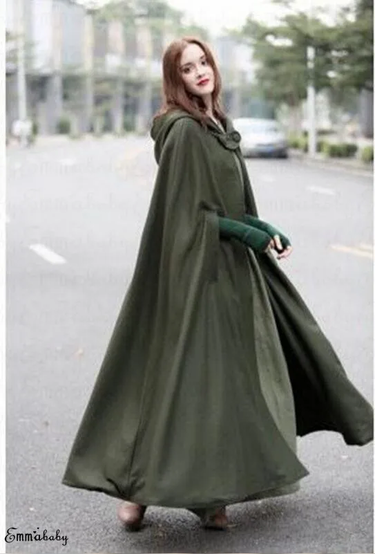 Womens Long Cape Cloak Hooded Wool Blend Coat Sleeveless Winter Poncho Cardigan