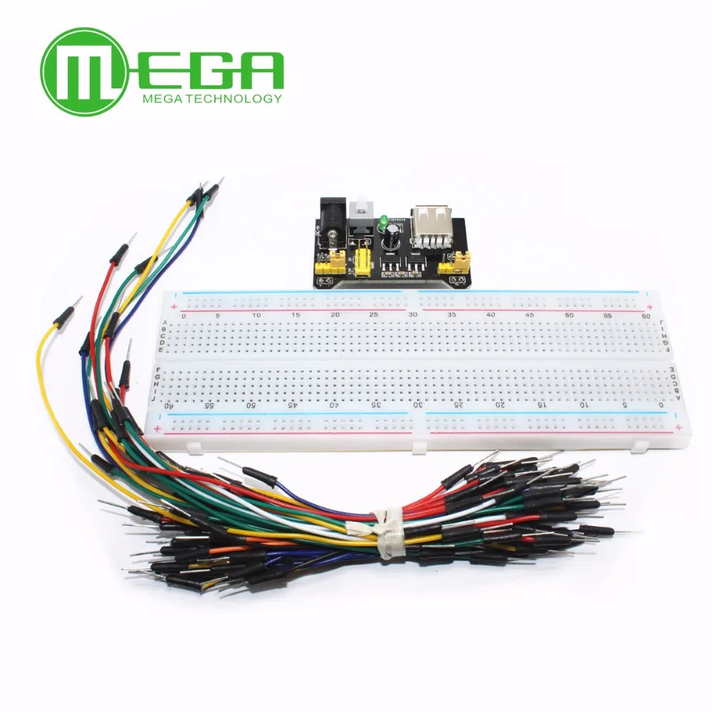 

3.3V/5V MB102 Breadboard power module+MB-102 830 points Solderless Prototype Bread board kit +65 Flexible jumper wires