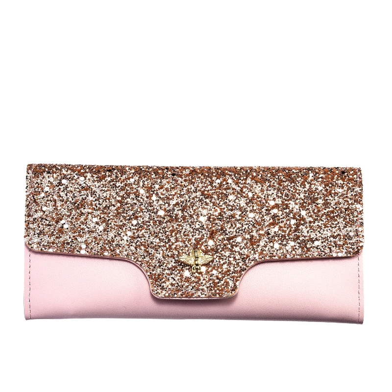 

MoneRffi Women's Wallet Long Fashion Korean Sequins Three Folding Wallet Multifunction Zipper Clutch Coin Pocket Card Holder