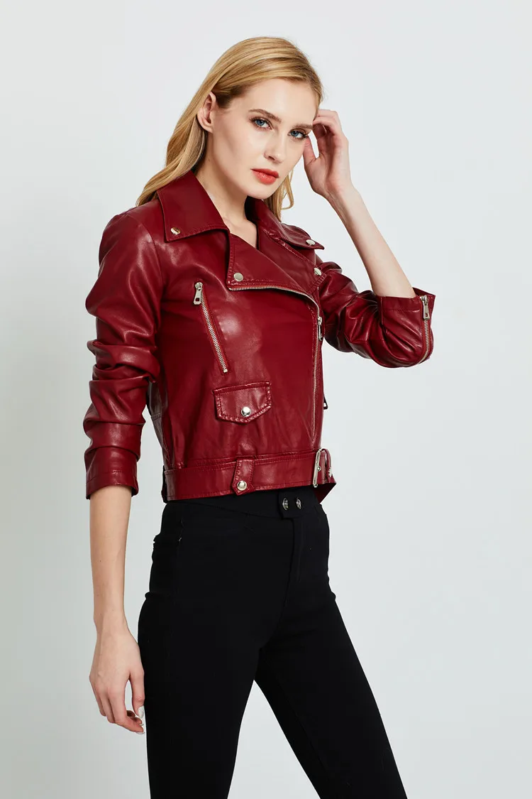 England zipper beading pu leather jackets female great quality was leather jackets Кожаная одежда with belt wq2129 wholesale