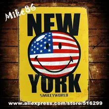 [Mike86] Нью-Йорк улыбка ваш мир винтажный металлический постер на стену табличка, пластинка декор для бара дом AA-196 заказ смешивания 20*30 см