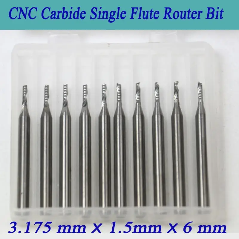 

10 pcs 3.175*1.5*6MM single flute spiral CNC router bits/1LX3.1506