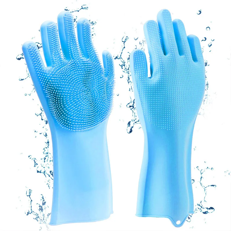 

Kitchen Silicone Dishes Washing Glove with Cleaning Brush Garden Housekeeping Magic Silicone Scrubber Rubber Dishwashing Gloves