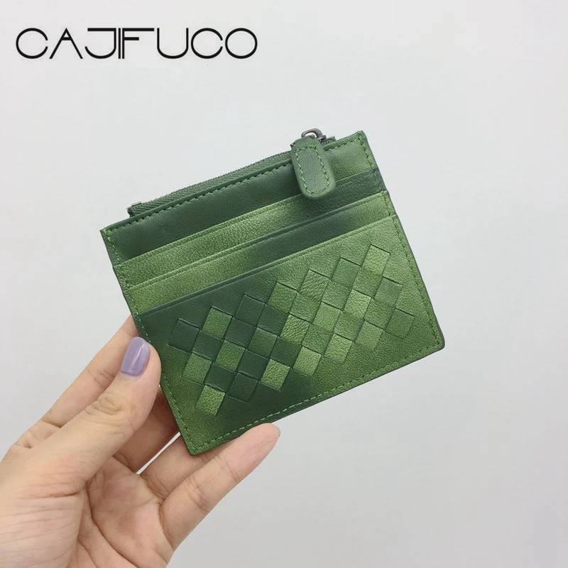 CAJIFUCO Classics Credit Card Holder Genuine Leather Porte Carte Lambskin Zipper Wallet Woven Coin Purse Carteira Masculina | Багаж и