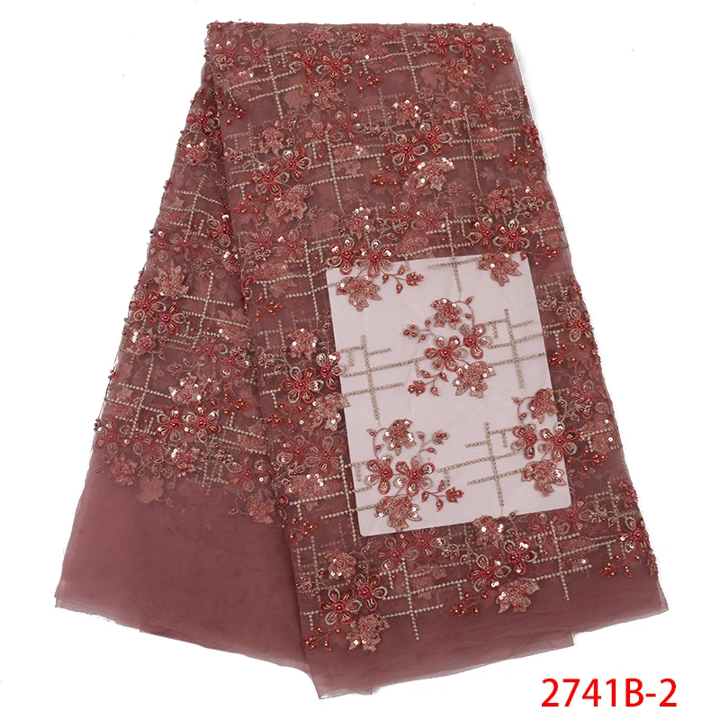 

Latest Tulle Fabrics Lace 2019 Handmade Beaded Lace High Quality African French Lace Fabric for Wedding Dress AMY2741B-1