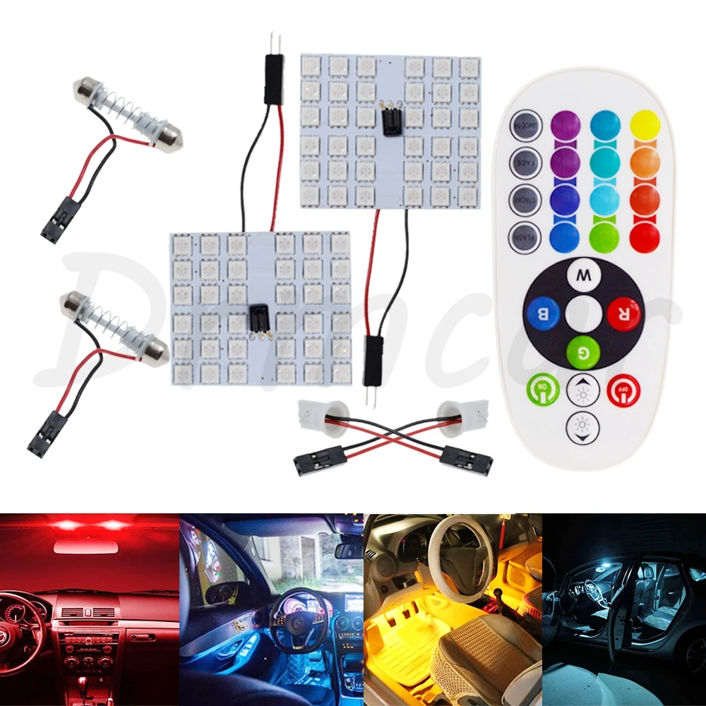 T10 RGB 5050 12SMD Автомобильный светодиодный пульт дистанционного управления Rgb Светодиодная панель для автомобиля интерьер Авто светильник s чтение купол фестон BA9S адаптер DC 12v светильник