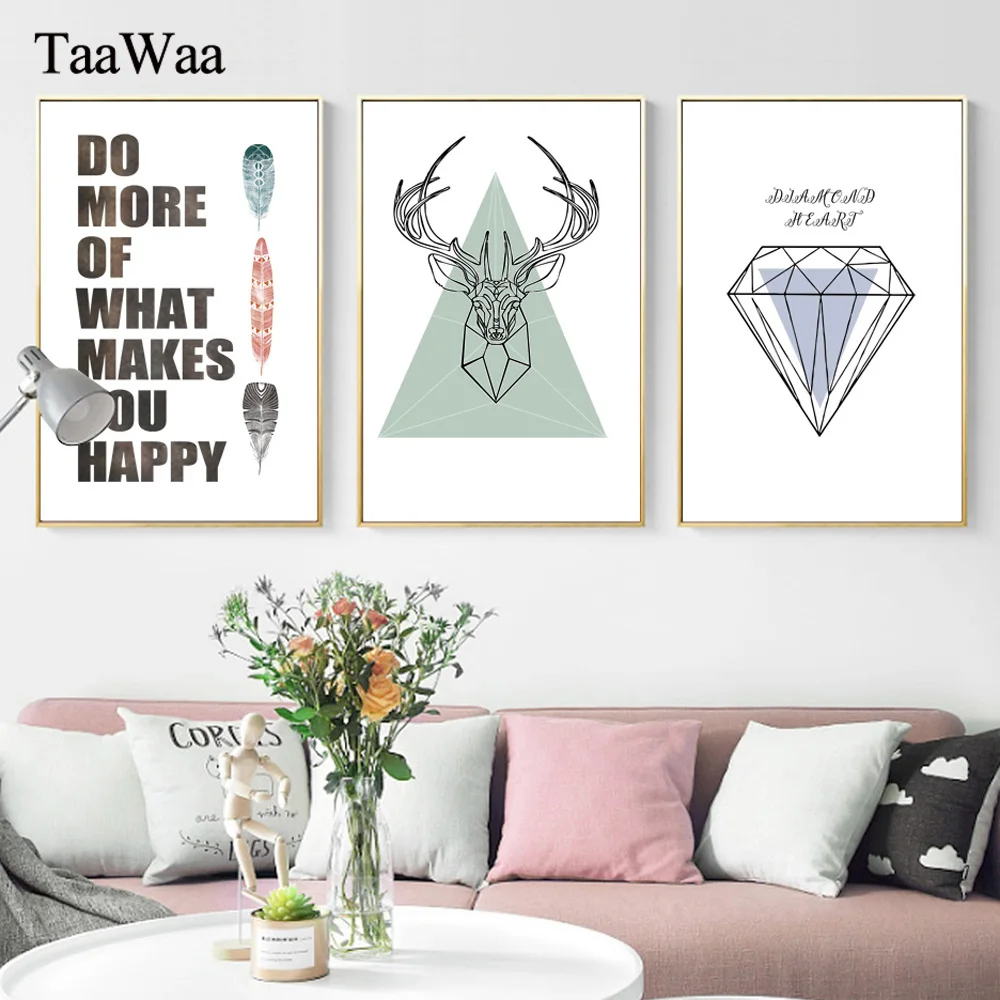 

TAAWAA Motivational Poster Quote Feather Deer Abstract Painting Wall Art Canvas Print Nordic Minimalist Style Picture Home Decor
