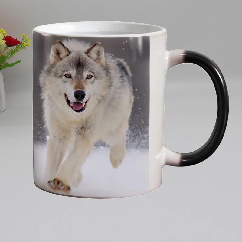 Волк животные Термочувствительная кофейная кружка чашка керамическая Волшебная меняющая цвет чайные чашки сюрприз, подарок