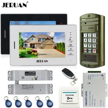 JERUAN 7“ TFT Color Video Door Phone Intercom System kit 2 Monitor + Metal Waterproof Access Password keypad HD IR Mini Camera