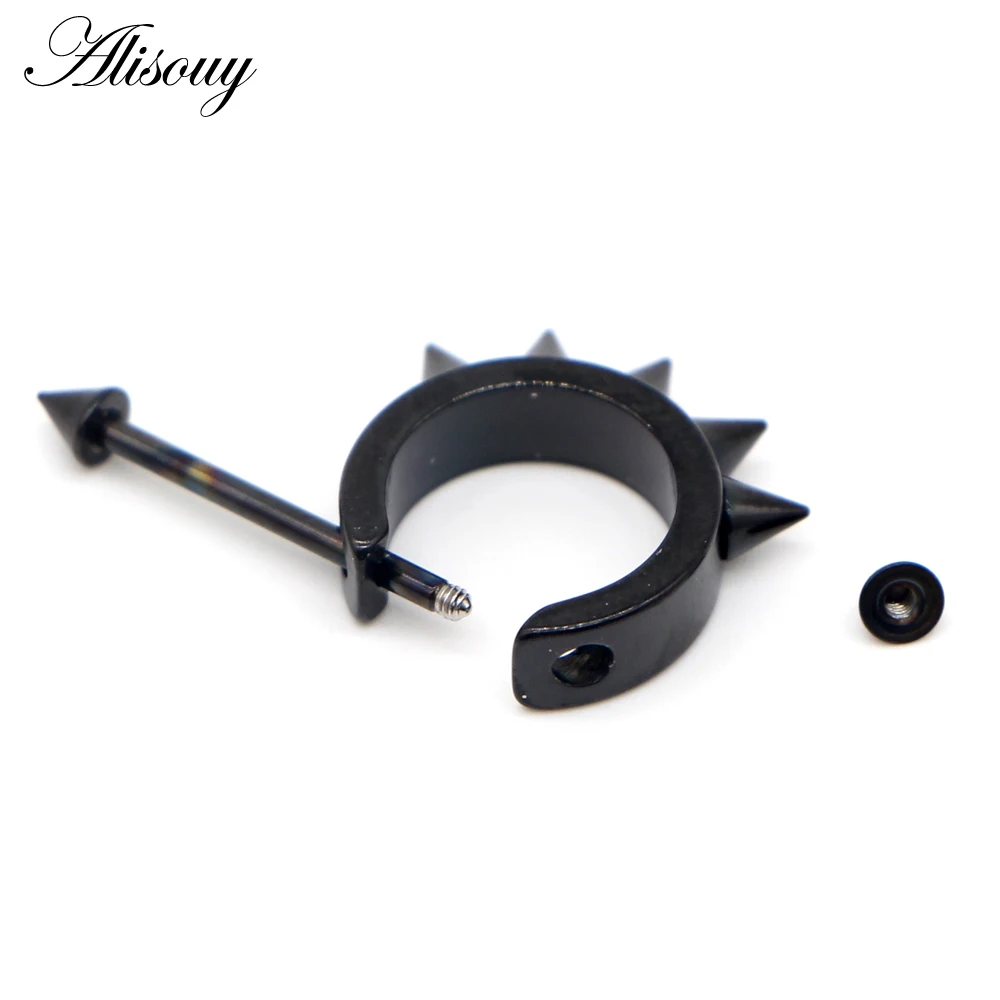 Alisouy Spike earrings cool ear stud stainless Steel body piercing jewelry for man woman fashion sharp series 1 pair Nipple Ring - Image 6