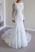 Hijab Wedding Dress Long Sleeves Backless Mermaid Bridal Gown Muslim Wedding Dress White Lace Elegant Vintage Wedding Dress