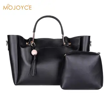 

2pcs/set Pure Color Shoulder Handbags Women Tassel Women Multifunction Large Capacity Shoulder Satchel Handbags Top-handle Bag