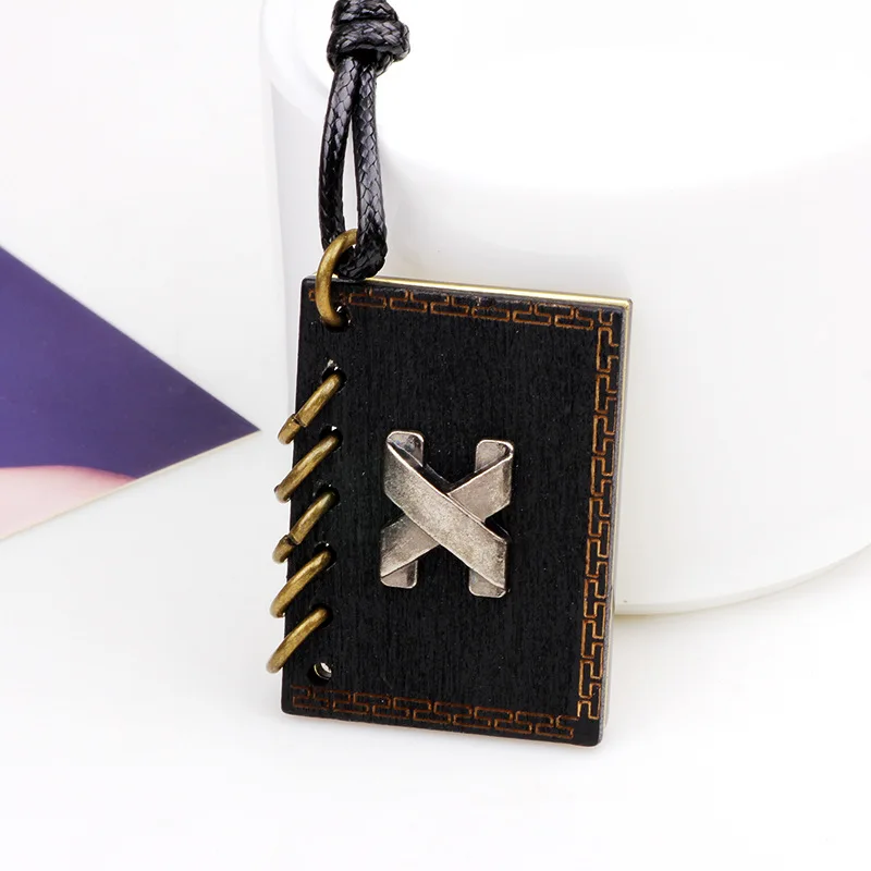Модный DIY фоторамка деревянный чип ожерелье с подвеской в виде книги для мужчин