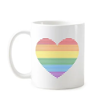 

LGBT Stippling Rainbow Gay Lesbian Transgender Bisexuals Support Lined Heart Mug Ceramic Cup Milk Coffee With Handles 350 ml