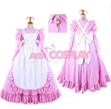 Venta caliente Por Encargo de Las Mujeres Anime Bloqueable Pink PVC traje de Mucama Lolita Uniforme Vestidos de Princesa Cosplay