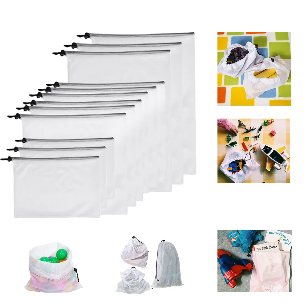 

Eco Friendly Reusable Mesh Produce Bags Transparent Washable Grocery Mesh Bags for Storage Fruit Vegetable Toys Sundries 5.15