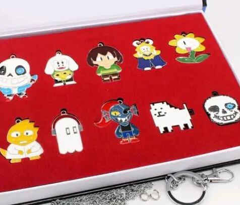 

10pcs Keychain Game Undertale Sans Papyrus Pendant Necklace Keyring Boxed Cosplay Props for Couple Lovers Gift
