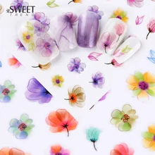 1 лист градиентный цветок серии 3d наклейки для ногтей наклейки цветочный мультфильм клей маникюрные наклейки Шарм украшения для ногтей LAF/CA