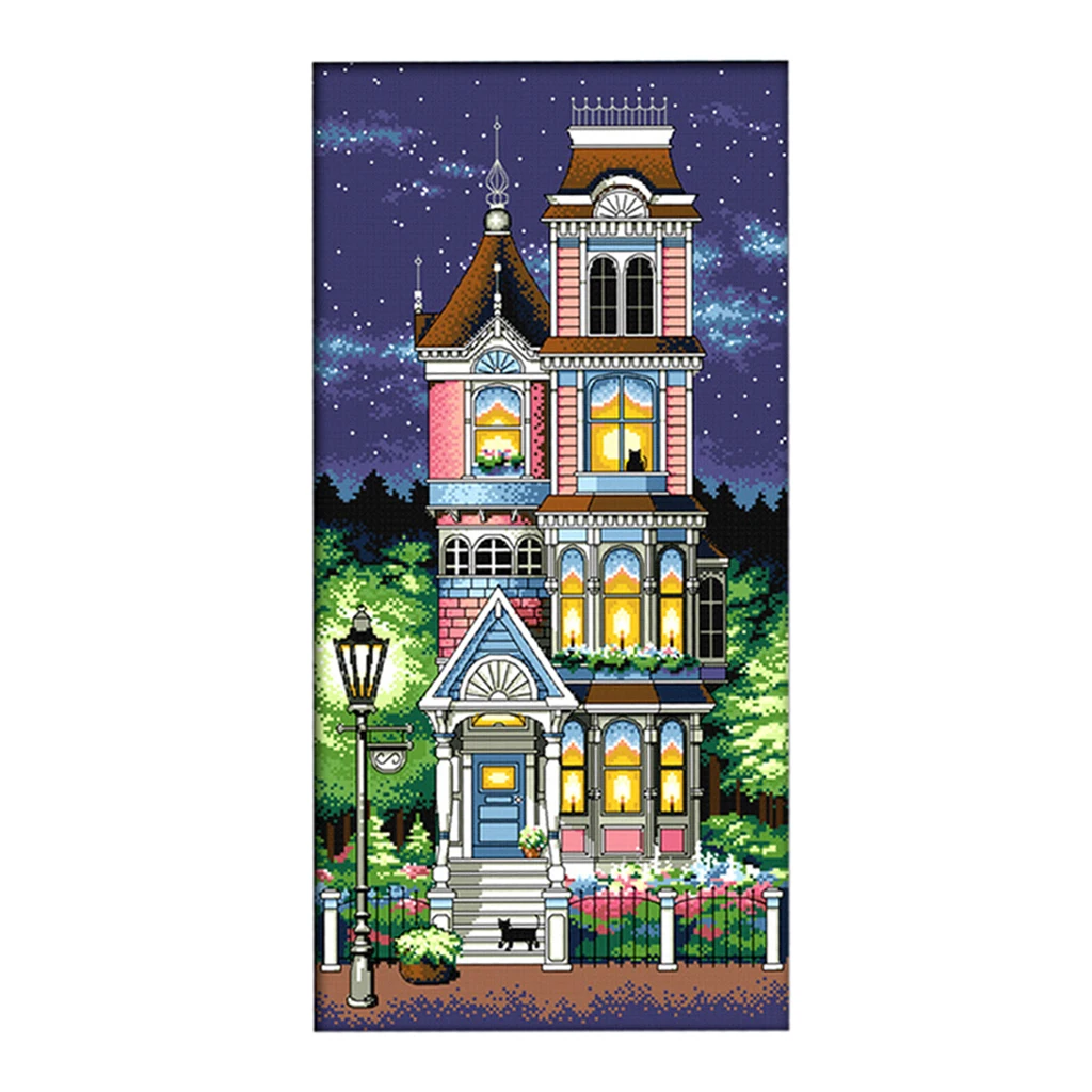 Stamped & Counted Cross Stitch Kit House Pattern 14CT Embroidery Needlecrafts