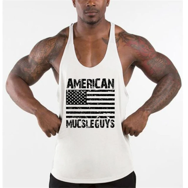 Muscleguys-camisetas sin mangas de tirantes para hombre, ropa de gimnasio con estampado de bandera americana de EE. UU., camisas de Culturismo _ - AliExpress