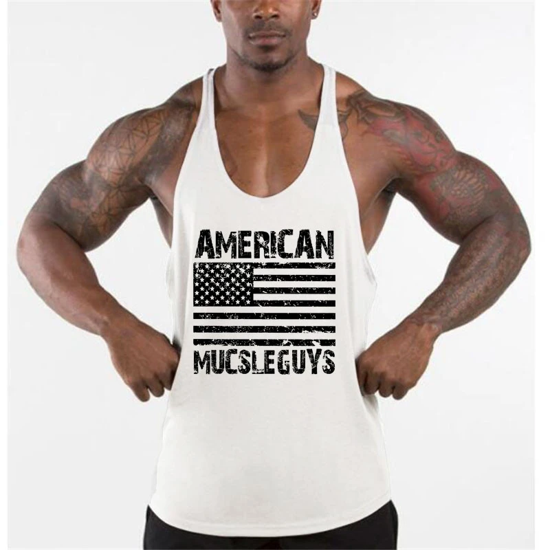 Мужские майки для фитнеса Muscleguys с принтом американского флага США одежда