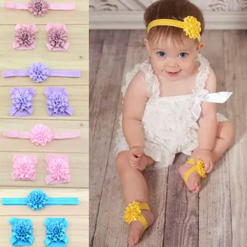 

Hot Sale 3Pcs/Set Sweet Colorful Foot Flower Barefoot Sandals Hair Accessories 1pcs Headband+1 pairs Foot Flower Band