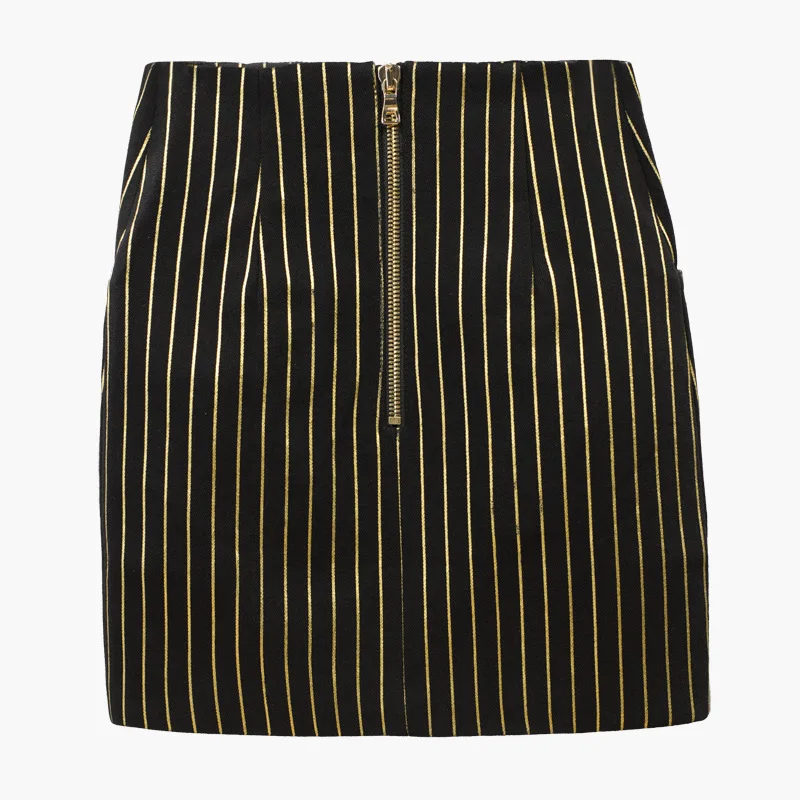 Высококачественная элегантная женская повседневная юбка-карандаш с золотыми нитями и пуговицами выше колена