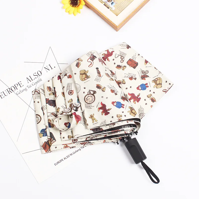 

Wholesale Creative Female Automatic Umbrella Rain Women Umbrella 3 Folding Windproof Black Coating Sun Umbrellas
