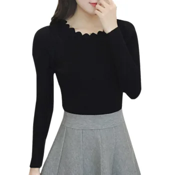 

Women Sweater Pullovers Slim Thread Bottoming Lace Low O-Neck Solid Color Sleeve Long Sleeve Sweater Female Fashion Top