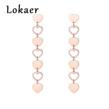 Lokaer Love Heart длинные серьги-гвоздики для женщин и девочек модные розовые Золотые сережки с кисточками из нержавеющей стали ювелирные изделия E18492