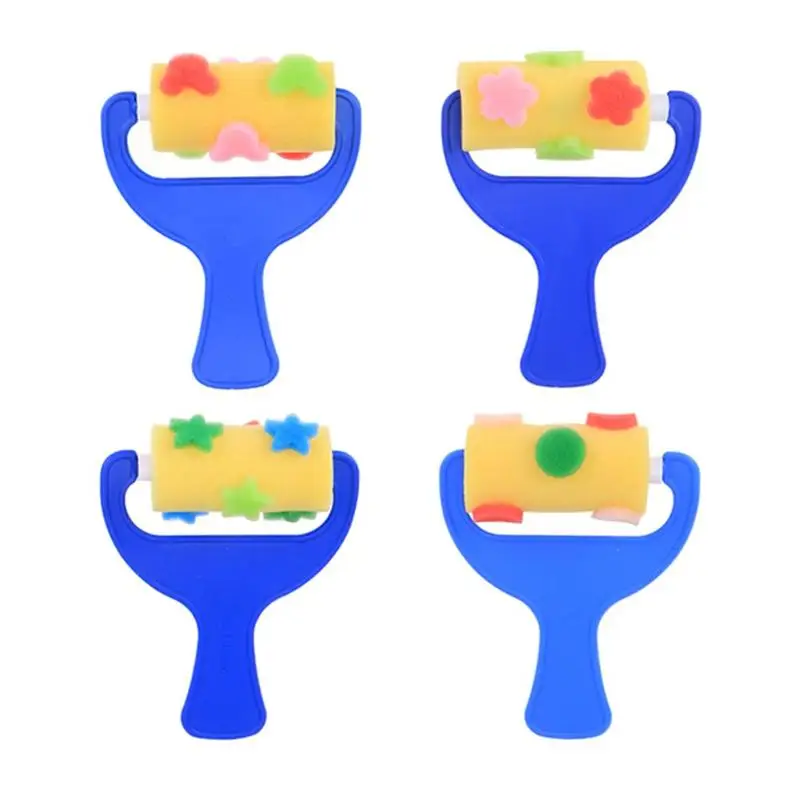 Koop 4 stks set Spons Kwast Plastic Handvat Foam Roller Kids Kinderen Kunst Graffiti Tekening Speelgoed Ambachtelijke Schilderen Gereedschap School Supply