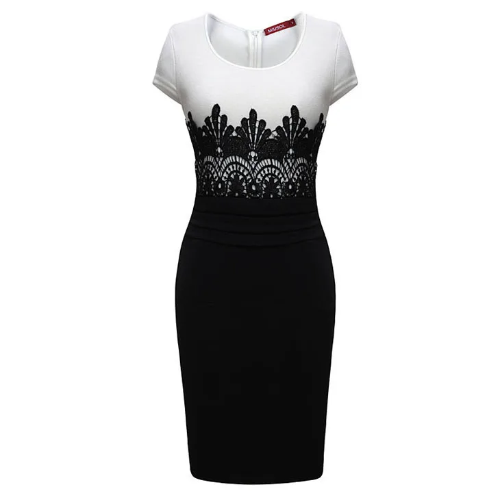 Women/'s Sleeveless Lace Patchwork Sheath Pencil Dress B457