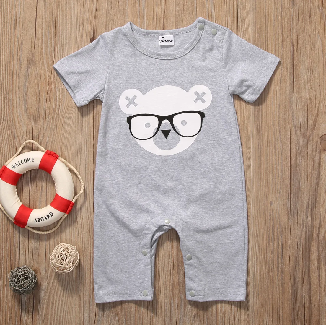 Комбинезон для новорожденных с коротким рукавом и принтом медведя|cotton rompers|cute
