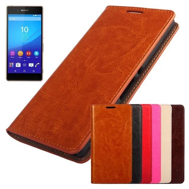 

Factory price,For Sony Xperia M4 Aqua/Z4 Z3 Plus E6553 Genuine Cowhide Leather Flip Case Cover Wallet with Card Slots Holster