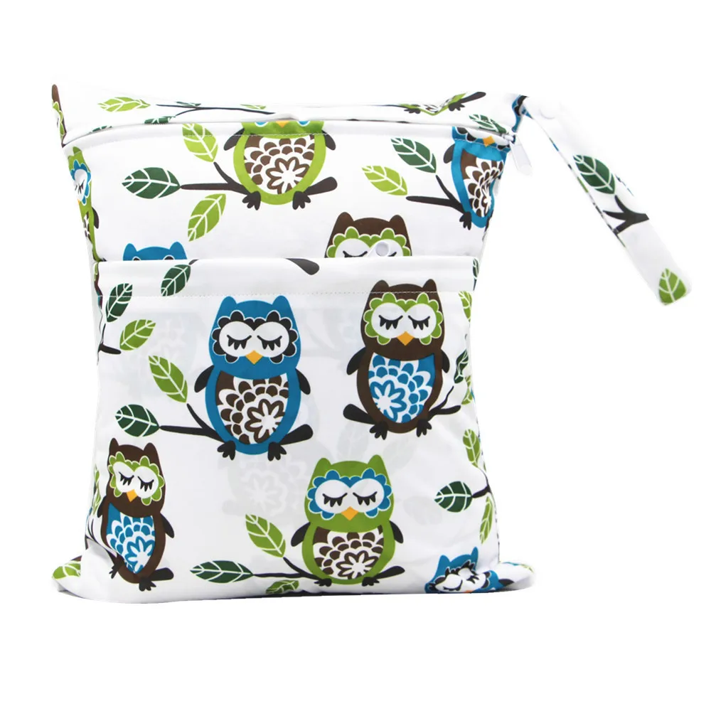 

Baby Double Pocket Diaper Bag Zipper Cute Owl Waterproof Wet Dry Diaper Bag Cloth Handle Wet Diaper Mummy Bag Baby Care Bag