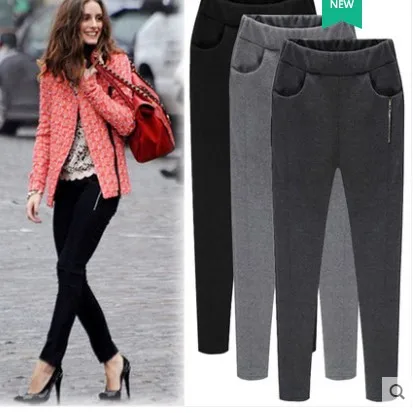 

winter women warm leggings pencil pants zippers high waist large size skinny harem pants black grey trousers for female MXL 6XL