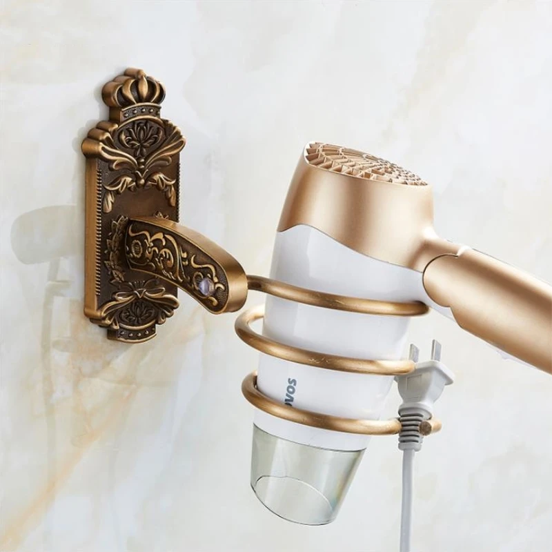 Европейский антикварный фен-стойка Черный Ванная воздуховод рамка настенный крючок матовый белый золотой подвесной ветровой стеллаж для хранения ванной комнаты