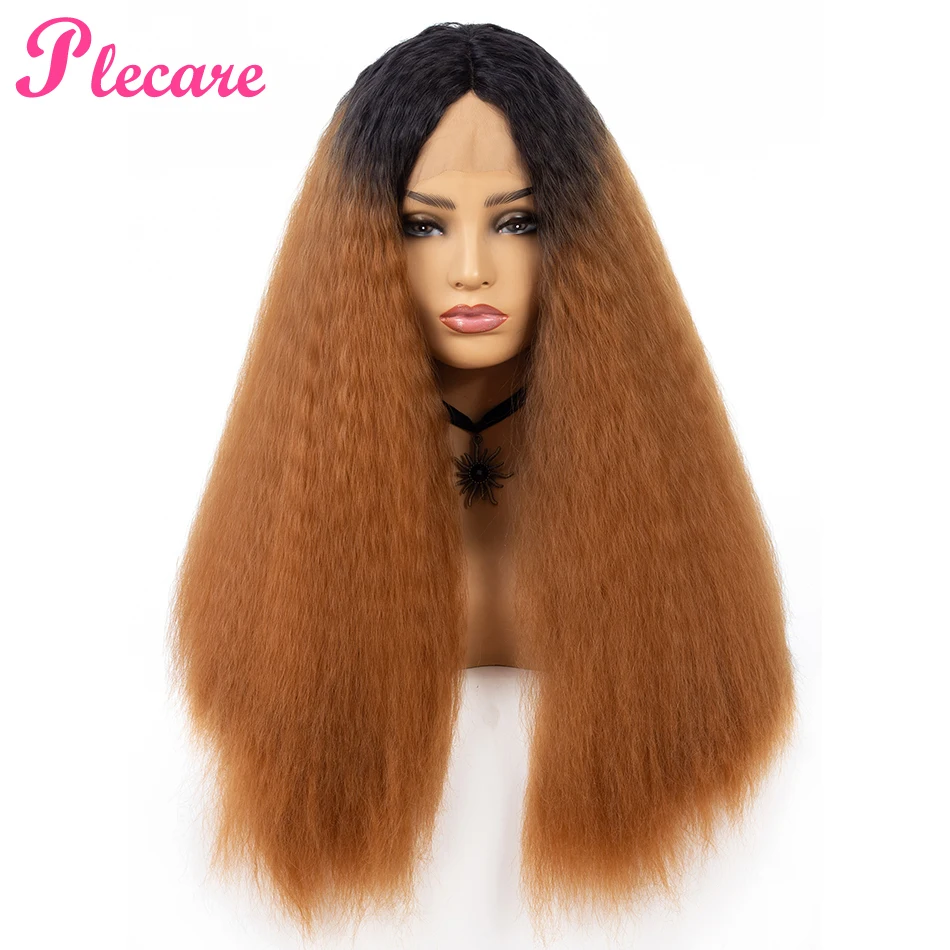 Plecare Омбре длинный парик кудрявый прямой синтетический парик с кружевом спереди 26 дюймов Pruik для женщин кудрявый синтетический тип косплей парик